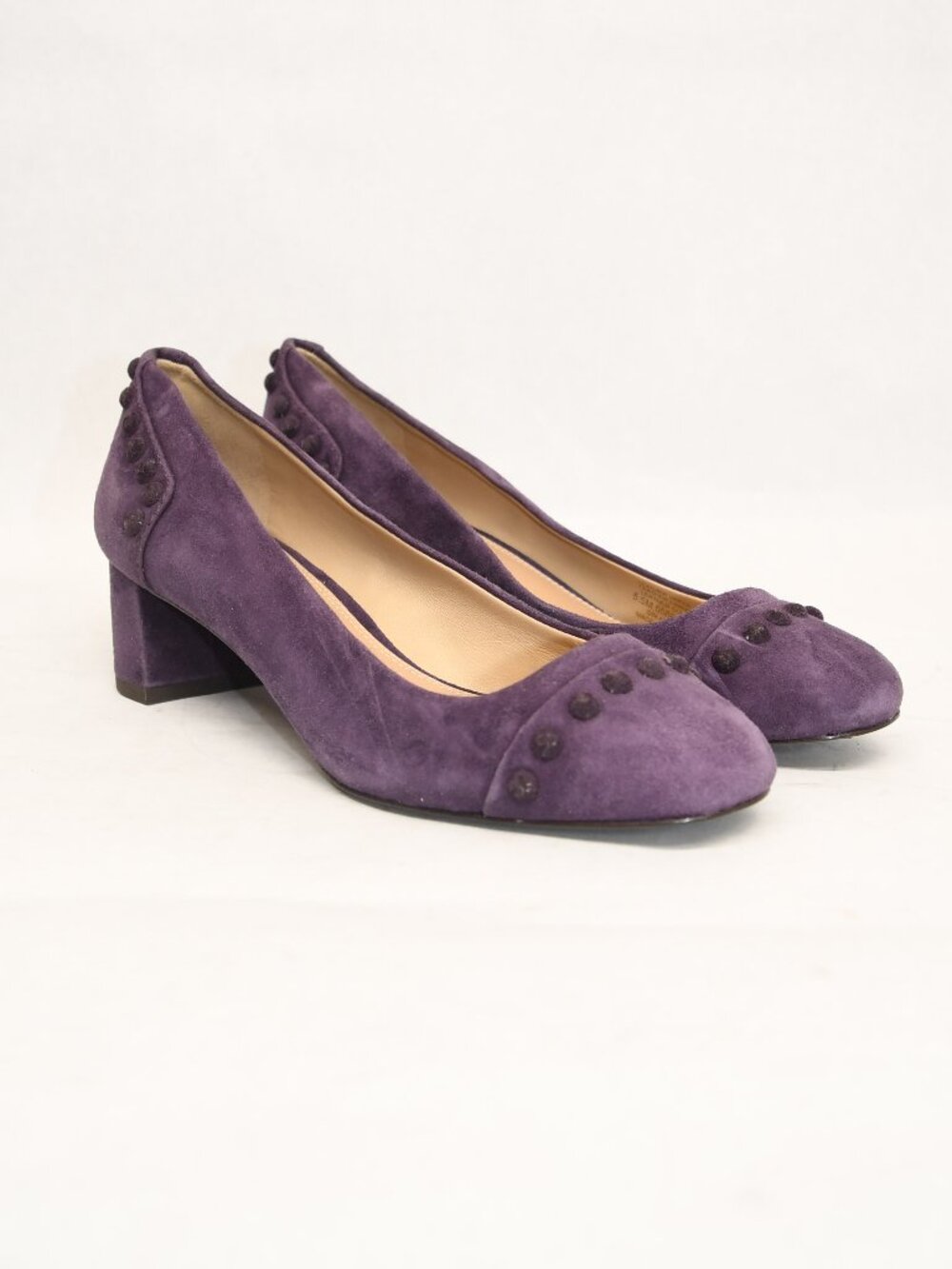 $350 TORY BURCH Colt Suede COVERED STUDS BLOCK HEEL Pump SHOES PURPLE 5.5 (M39)
